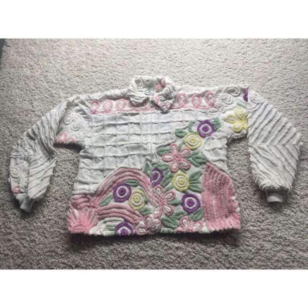 VTG 70s 80s Damze San Diego Early‎ Canyon Zip Front Chenille Jacket Women's XL